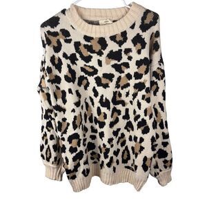 Entro Anthropologie Leopard Print Ultra-Soft Crewneck Sweater Sz S EUC
